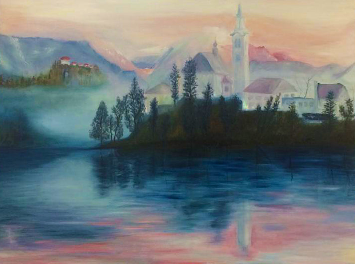 Bled Island by Annette Back Fine Art - 40x30-Original Oil on Canvas-annettebackart
