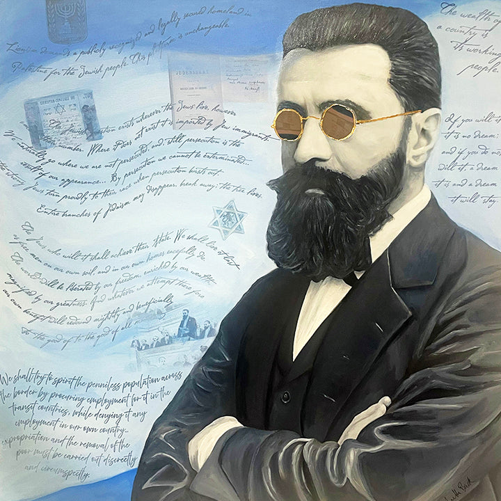 Herzl Sees You by Annette Back-Original Acrylics/Mixed Media on Canvas-annettebackart