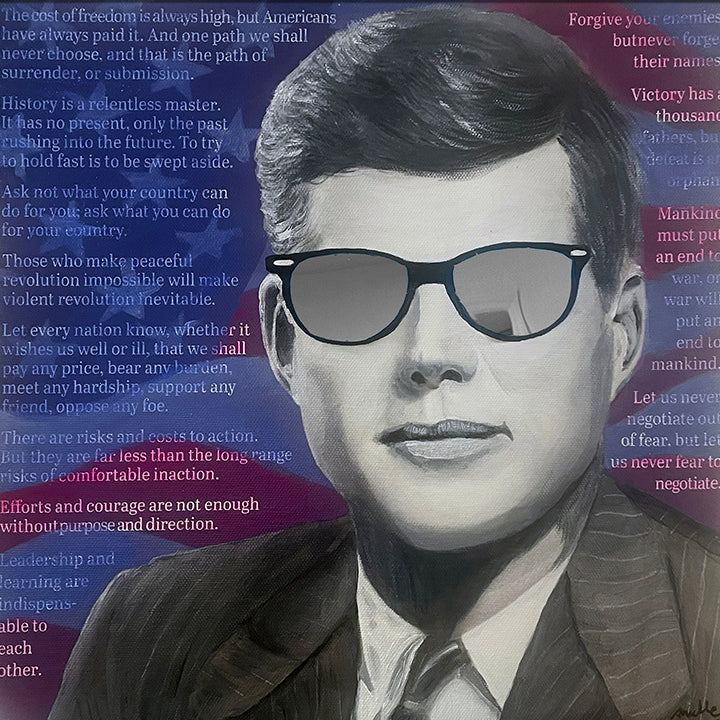 JFK Sees You by Annette Back-Original Acrylics/Mixed Media on Canvas-annettebackart
