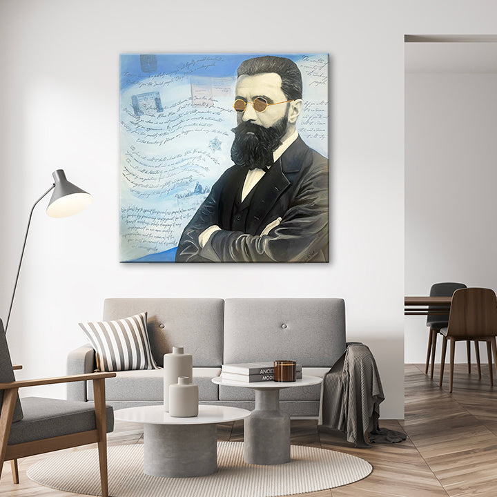 Herzl Sees You by Annette Back-Original Acrylics/Mixed Media on Canvas-annettebackart