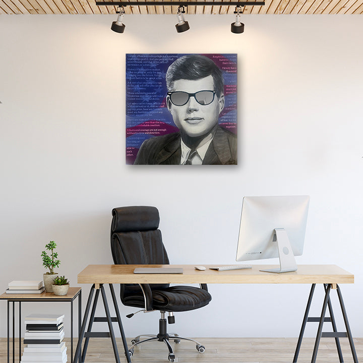 JFK Sees You by Annette Back-Original Acrylics/Mixed Media on Canvas-annettebackart