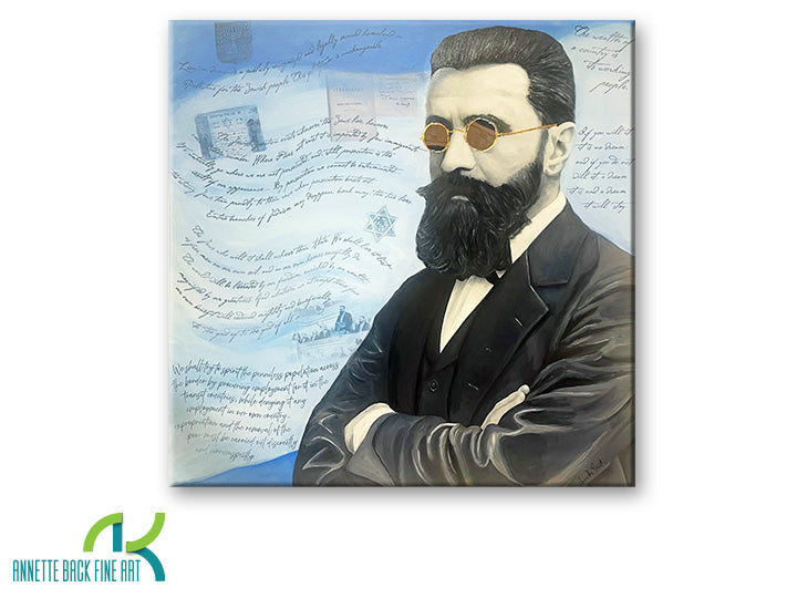 Herzl Sees You by Annette Back-Original Acrylics/Mixed Media on Canvas-annettebackart