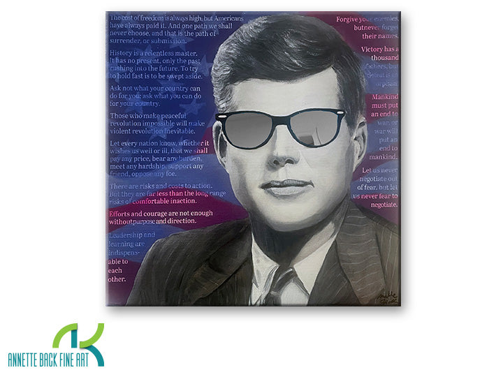 JFK Sees You by Annette Back-Original Acrylics/Mixed Media on Canvas-annettebackart