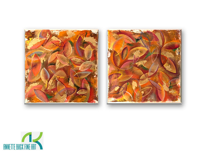 Leaves by Annette Back, 12x12/set of 2-Original Oil on Canvas-annettebackart