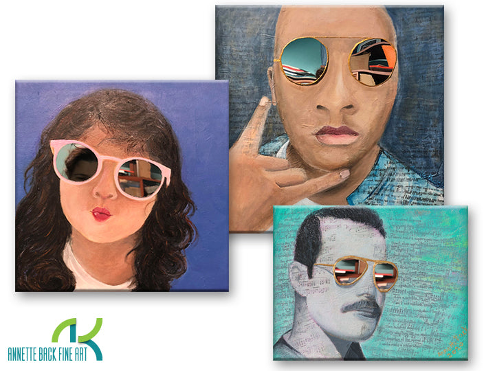 Custom Portrait with Sunglasses-Original Mixed Media and Acrylics on Canvas-annettebackart