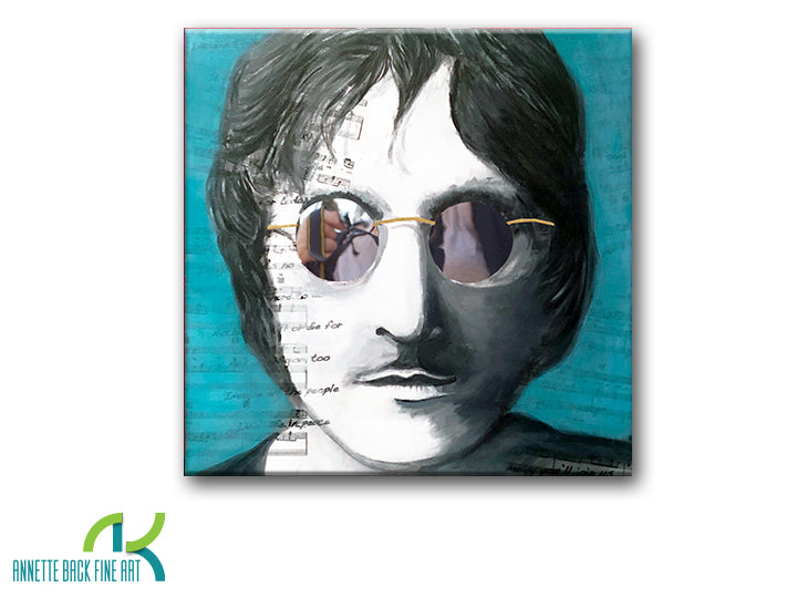 Lennon Sees You by Annette Back - 12x12-Acrylics/Mixed Media on Canvas-annettebackart