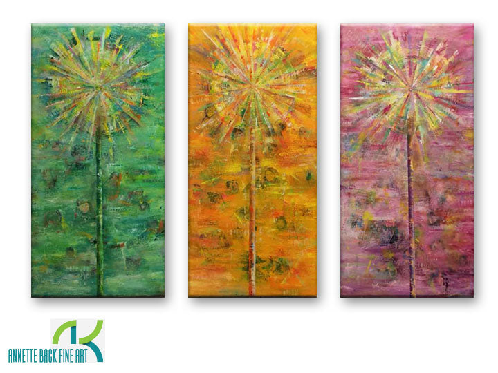 Dandelions, set of 3 by Annette Back - 20x40-Original Oil on Canvas-annettebackart